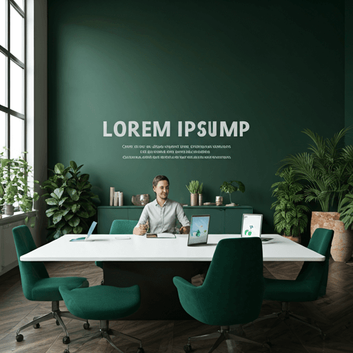 Professionals collaborating in a modern, sustainable workspace